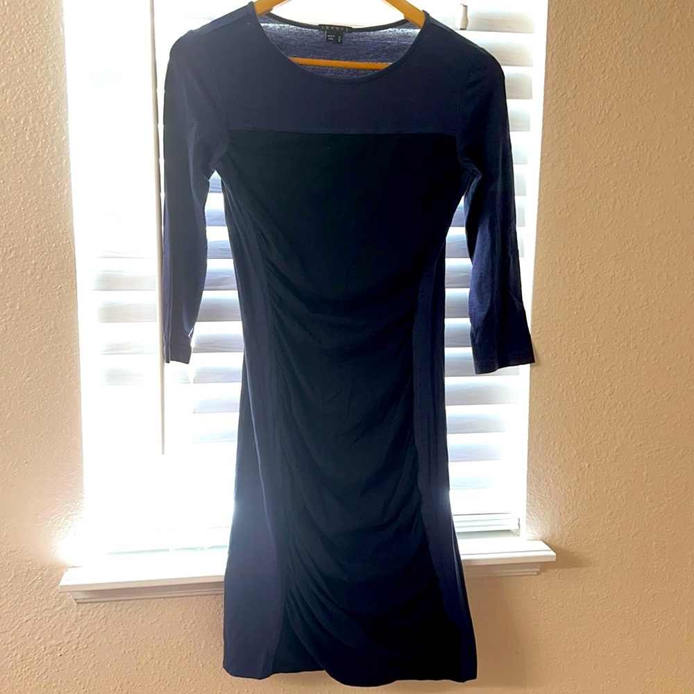 Theory Navy and Black Cotton/Spandex 3/4 Sleeve Dress